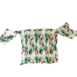 Salty Lemon Smocked Tropical Floral Cold Shoulder Crop Top NWT Large